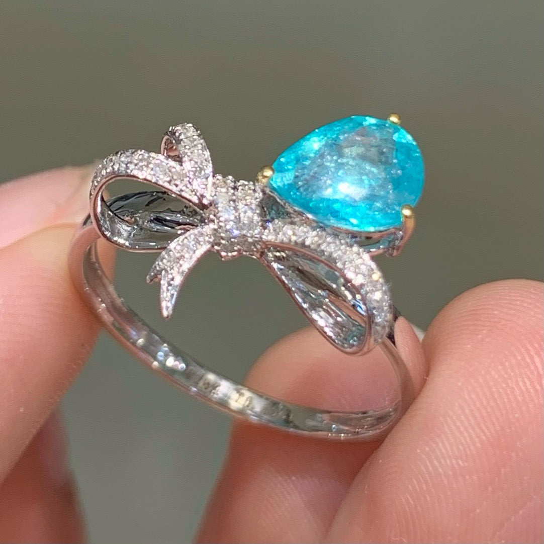 14K GOLD 0.85 CT NATURAL PARAIBA TOURMALINE & DIAMOND RING