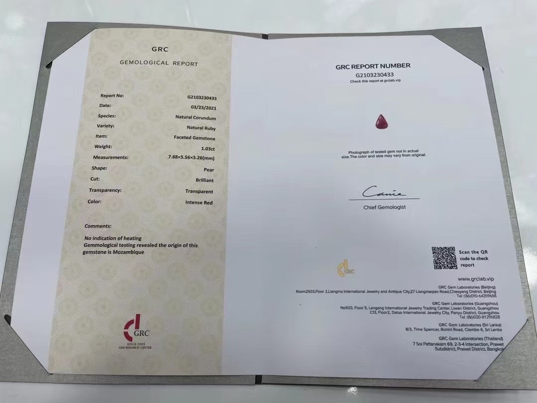 GRC CERTIFIED 1.03 CT NATURAL RED RUBY LOOSE STONES