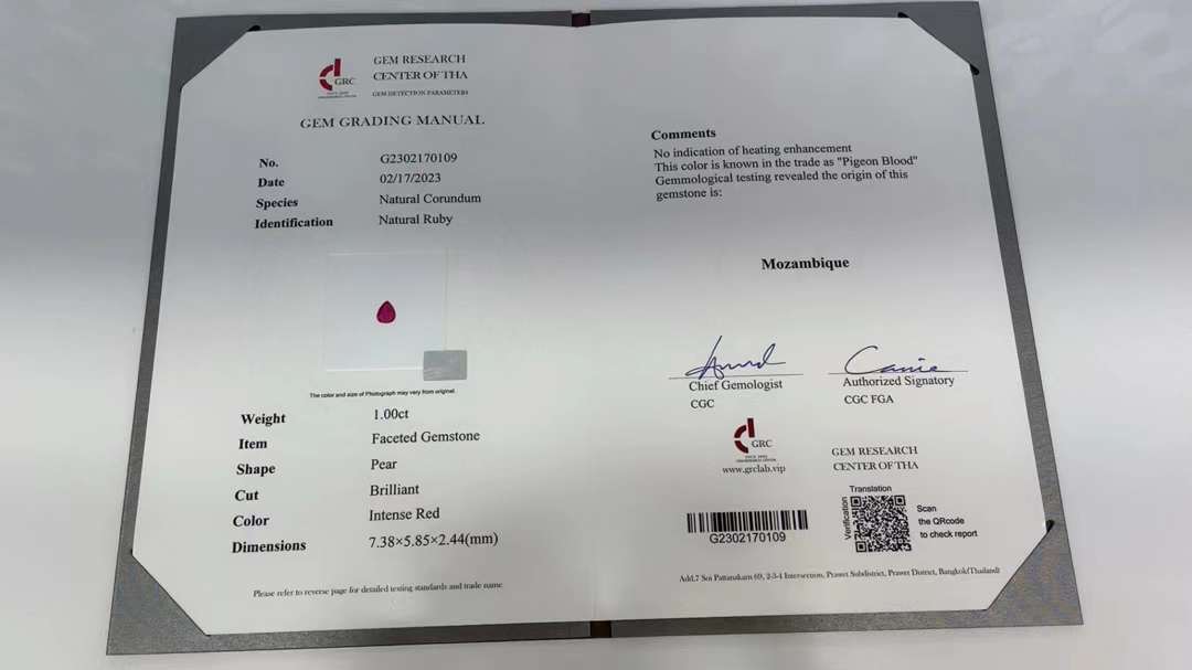 GRC CERTIFIED 1.00 CT NATURAL RED RUBY LOOSE STONES