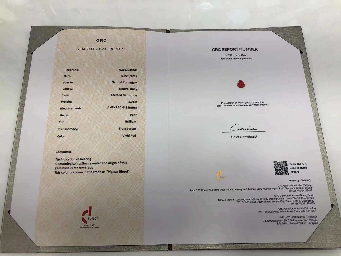 GRC CERTIFIED 1.01 CT NATURAL RED RUBY LOOSE STONES