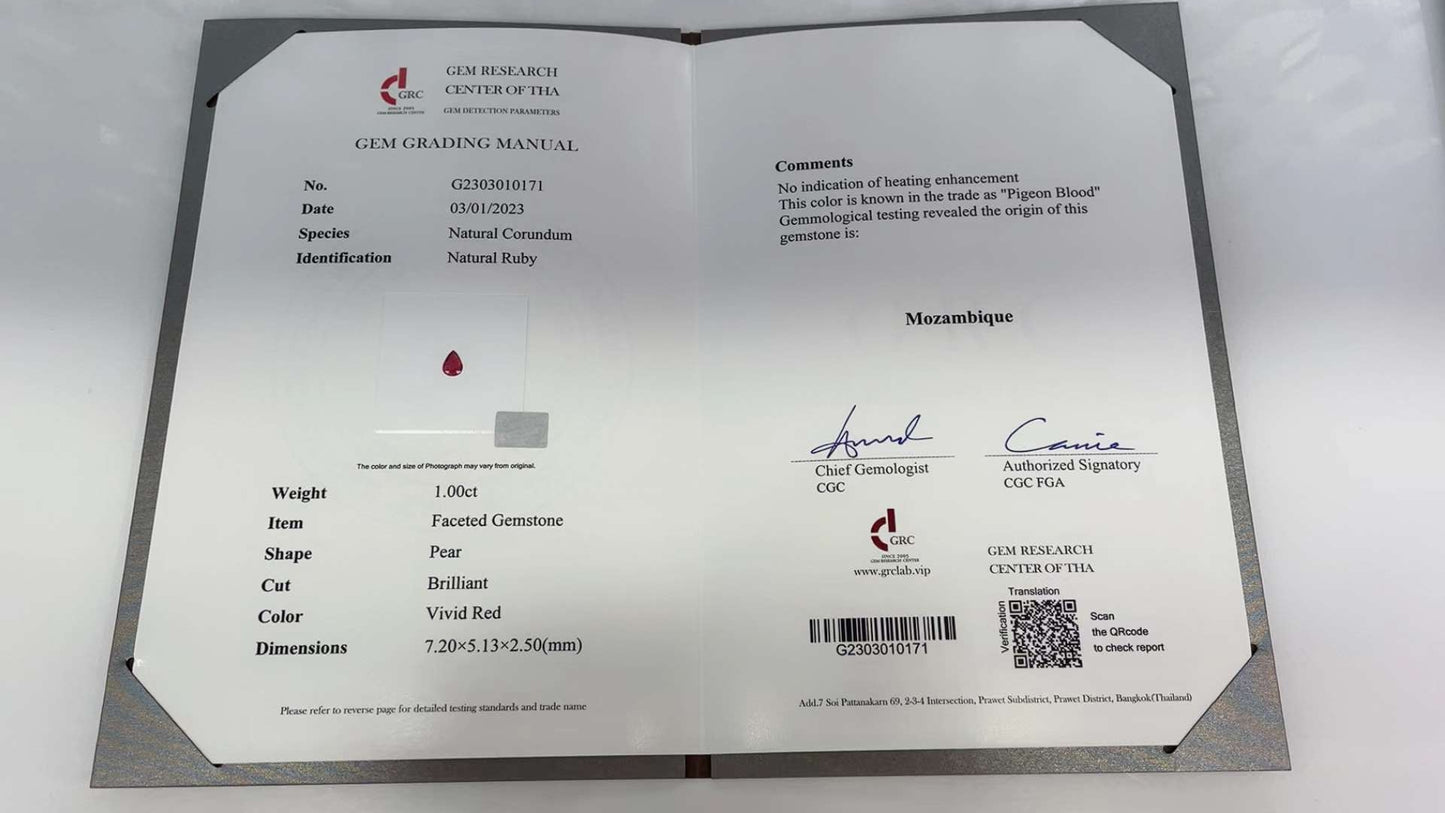 GRC CERTIFIED 1.00 CT NATURAL RED RUBY LOOSE STONES