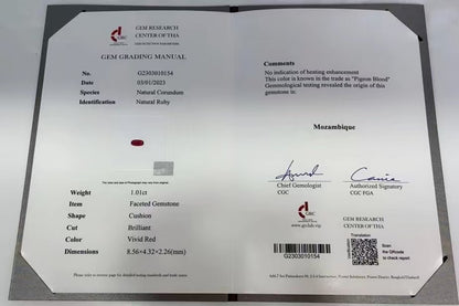 GRC CERTIFIED 1.01 CT NATURAL RED RUBY LOOSE STONES