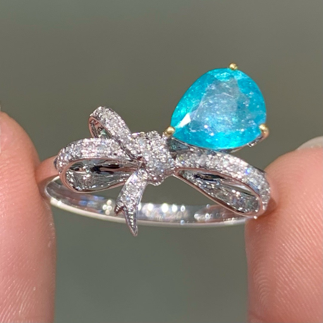 14K GOLD 0.85 CT NATURAL PARAIBA TOURMALINE &amp; DIAMOND RING