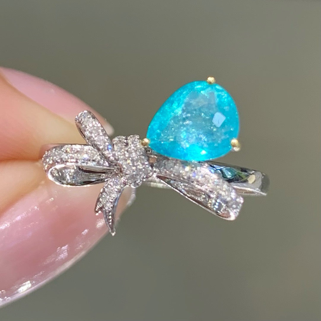 14K GOLD 0.85 CT NATURAL PARAIBA TOURMALINE &amp; DIAMOND RING