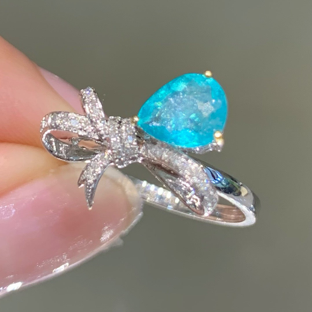 14K GOLD 0.85 CT NATURAL PARAIBA TOURMALINE &amp; DIAMOND RING